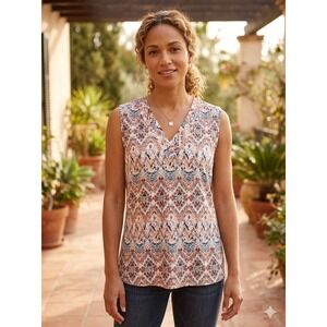Agnes Urban Boho Print Tunic Top Women's Size L Sleeveless V Neck NWT